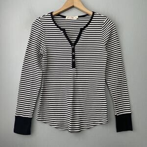 Y2K 00s Henley Shirt Size Small Black White Striped Waffle Knit Bella Swan ALT